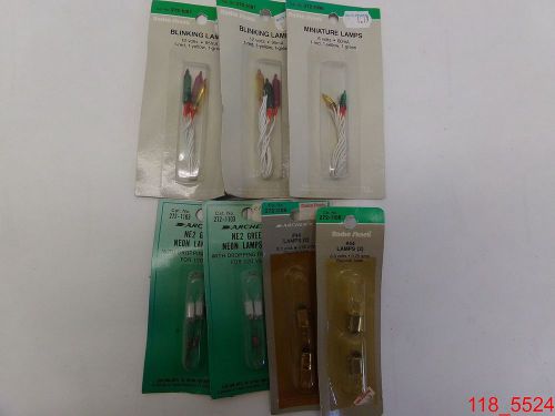 MIXED LOT of 7 RadioShack Blinking Miniature NE2 Green Neon #44 Lamps 272-1097..