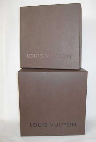 Auth. 2 Louis Vuitton LV Hard Empty Brown Gift Boxes 9.5x9.75x4.75, 9x9.25x4.43