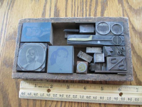 ~Old Wooden Tray with Old Printing Blocks - 21 Subjects/Symbols Mix Lot~~~~