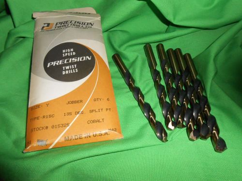 Lot of 6 precision twist   letter &#034;y&#034;  cobalt  jobber length drills usa for sale