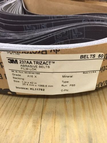 (50)3M TRIZACT 1&#034; x 42&#034; A16 ABRASIVE CLOTH SANDING BELTS 237AA (50 belts total)