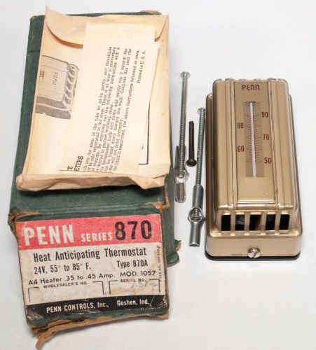 Penn 870 Heat Anticipating Thermostat 24V 55-85 F 870A Model 1057 Vintage