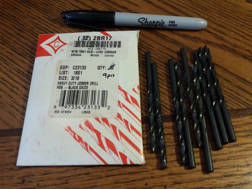 CLE-LINE, Jobber Drill bits, 3/16,  HSS,  9 pcs, New