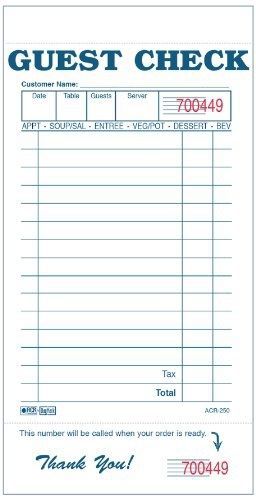 DayMark ACR-250 Guest Check Bond, 1 Part, White, 6-3/4&#034; Length x 3-13/32&#034; Width