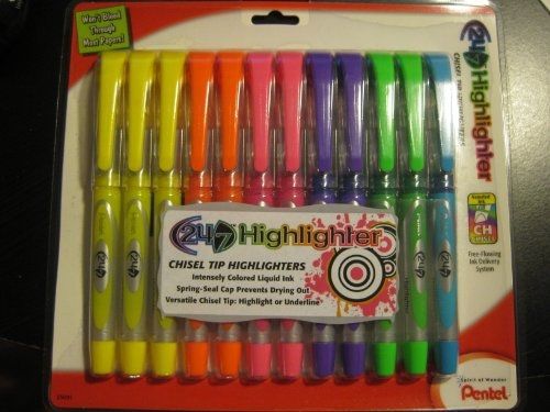 Pentel 24/7 Chisel Tip Highlighters 12 Pack (25091)