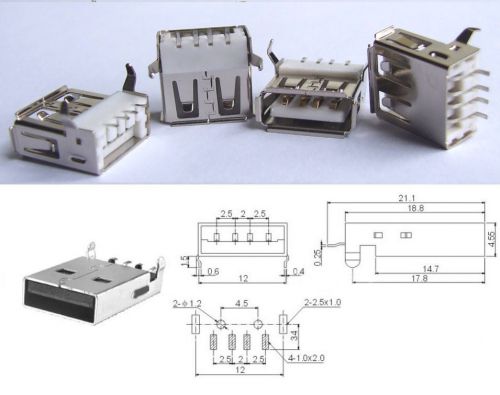 100PCS USB SMD USB Type A Female Socket  Female Socket Connector