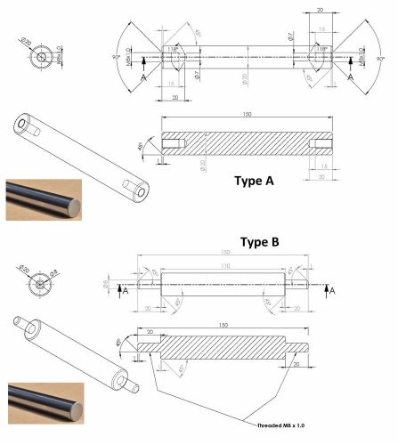 2 x 3D printer, 20 mm Linear rail chrome plated, 300mm, end machined for M8x1.0