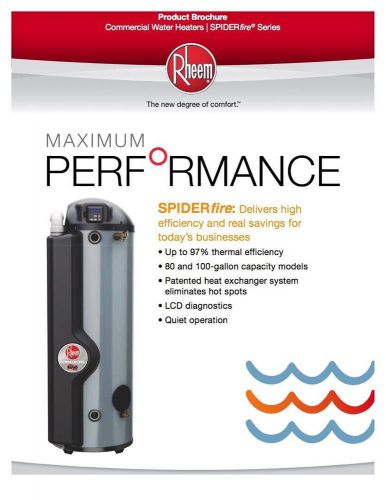 Rheem ghes100-200 spider fire natural gas 100 gal water heater 199,000btu tank for sale