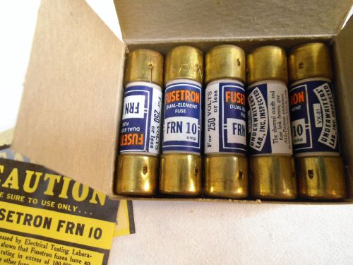 Lot of 10 Fusetron 10 Amp 2&#034; Buss Fuses-Dual Element FRN-10 -  250V NOS Box