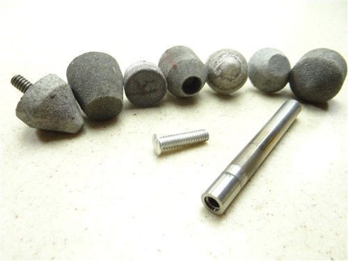 Lot of 7 screw on mounted abrasive stone 7/8&#034; to 1-1/3&#034; w/ 3/8&#034; arbor for sale