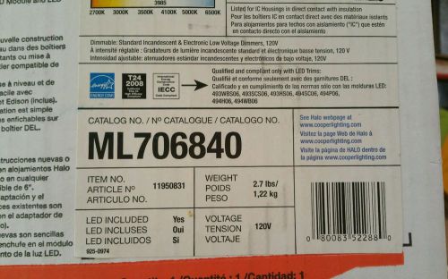 HALO ML706840 6IN LED RETROFIT MODULE, 600 SERIES, IC-RATED NIB