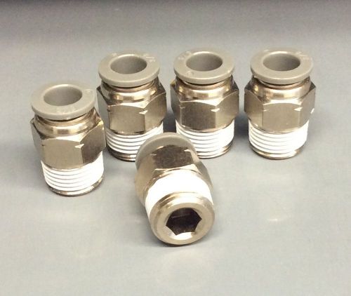 (5) 1/4&#034; x 3/8&#034; npt nickel plated brass push connect fitting male straight for sale
