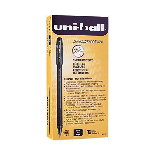 12 PACK Uni-ball Jetstream 101 Rollerball Bold Point Black Ink Pens. Smooth