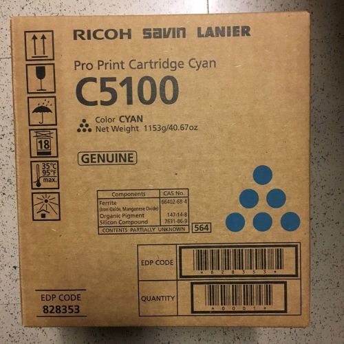 Print Cartridge, Genuine Ricoh Savin Lanier Pro CYAN C5100 828353