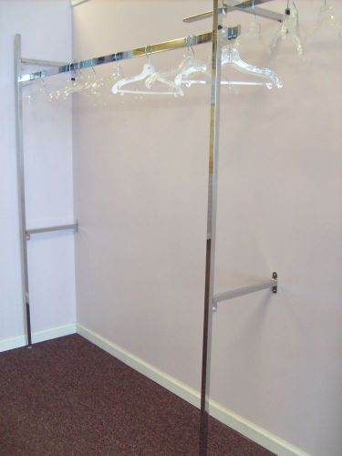 Retail WALL System HEAVY Garment RACK RECTANGULAR Tubing CHROME 15x72x78 Used