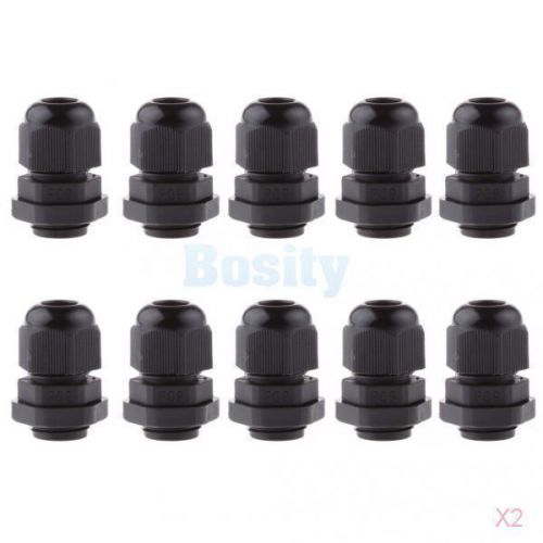 20pcs Black Plastic IP68 Waterproof PG9 Cable Gland Connector Range 4-8mm