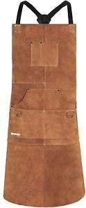 QeeLink Leather Welding Apron - Heat  Flame-Resistant Heavy Duty Work Apron wit