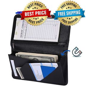 5X9 Server Book for Waitress with Magnetic Closure Zipper Pocket and Pen Holder