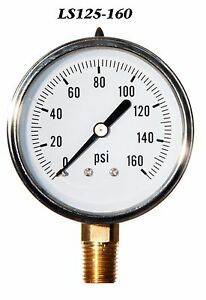 2 1/2&#034;, Pressure Gauge,  Stainless Steel Case, Liquid Filled, 0-160 PSI, LWR MNT