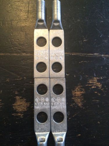 BURNDY YA4CL2TC38 #4 Awg Lug,  2Hole, Std Barrel, 3/8&#034;Bolt, 1&#034;Space, Lot Of 4