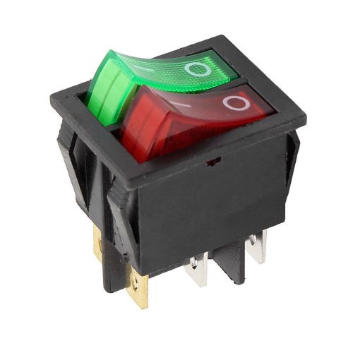 250VAC 10A/125VAC 15A Red Green Illuminated Dual SPST On Off Rocker Switch