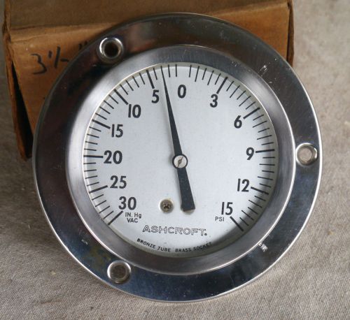 NEW! ASHCROFT 3.5&#034; 15#&amp;VAC PRESSURE/VACUUM GAUGE - NEW OLD STOCK