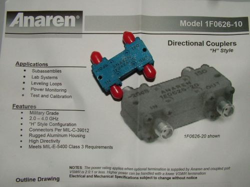 Directional coupler 2 - 4ghz h style mil-e-5400 military grade 1fd626-10 for sale