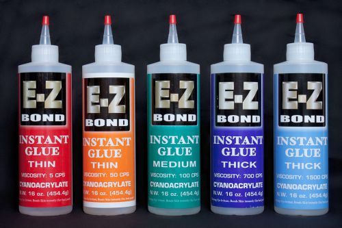 5 BOTTLES E-Z BOND SUPER GLUE (CYANOACRYLATE) 16 0Z EACH