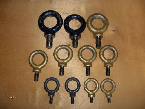 Eyebolts, Lot of 11- 1 ( 3/4&#034; ) 2 ( 5/8&#034;), 4 ( 1/2&#034;), 4  ( 3/8&#034; )