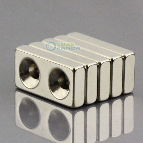 5x N50 Block Magnets 20 x 10 x 4 mm 2 Counter Sunk Hole 4mm Rare Earth Neodymium