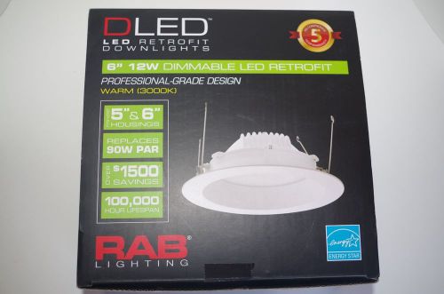 Rab dled6r12y retrofit 12w led warm 3000k 6 inch round white low-profile for sale