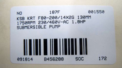 KSB KRT F80-200/14X2G 3X3-1/2 IN 1750RPM 230/460V-AC SUBMERSIBLE PUMP ...