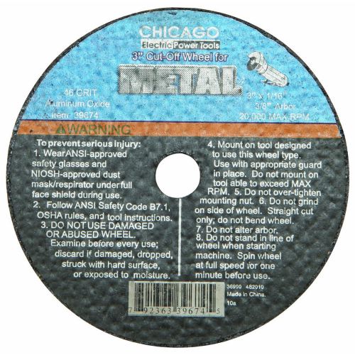 3&#034; 46 grit metal cut-off wheel 3/8&#034; arbor 20,000 rpm max aluminum oxide abrasive for sale