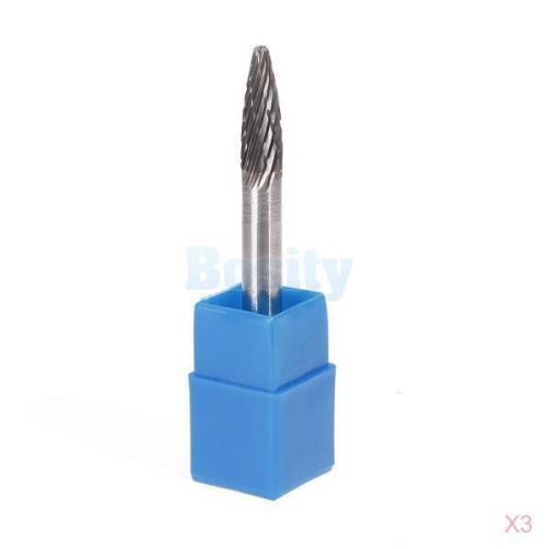 3x Cone Tungsten Carbide Rotary Burr 6mm Head Diameter 6mm Shank