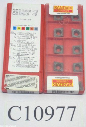 (10) new sandvik coromant carbide inserts ccgt 09 t3 08-um h13a lot c10977 for sale