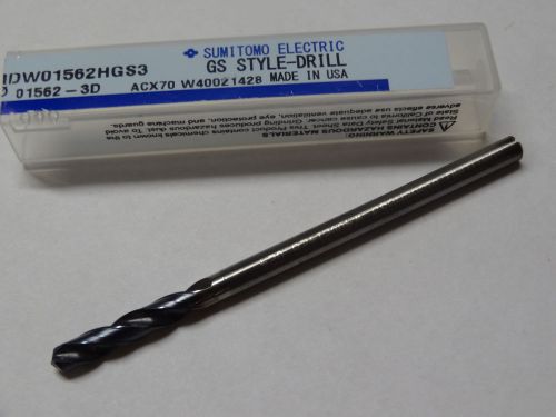 new SUMITOMO 0.1562&#034; 3XD Solid Carbide Oil Coolant-Thru Stub Length GS-Drill PVD