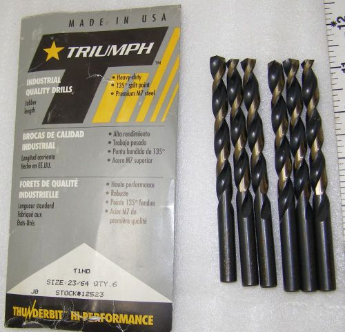 6 ea 23/64&#034; Jobber Drill Bits TRIUMPH C07990  USA made   ((Q12))