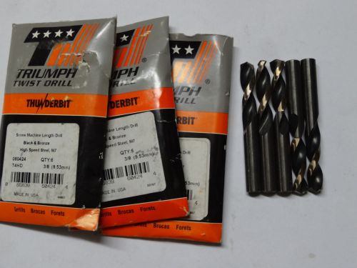 8 new TRIUMPH 3/8&#034; Screw Machine HSS 135 Twist Drill Bits Black/Bronze Oxide USA