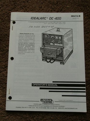 Lincoln Idealarc DC 400 Welder Power Source Operators Manual 9847 &amp; Up Schematic