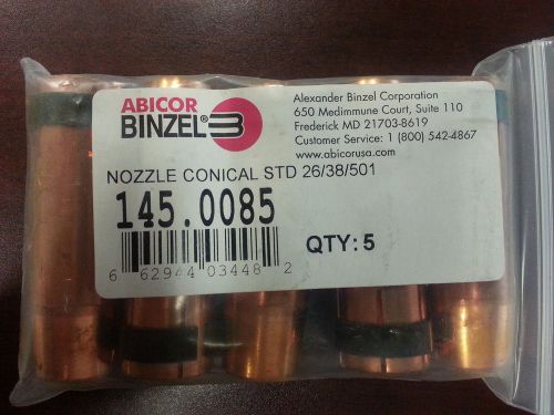 ABICOR BINZEL MODEL 145.0085 MIG WELDING STANDARD CONICAL NOZZLE, 5 PACK