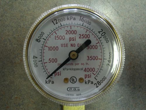 2&#034; 0-4000 1/4&#034; NPT Bottom Fitting Gauge Oxygen / Argon / Nitrogen / Helium etc