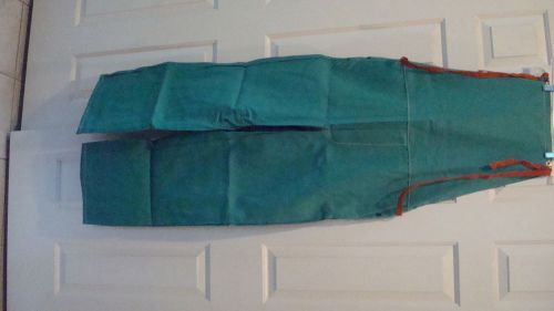 Welders Bib Over Alls - Size 48 x 32 Green Leather shoulder Straps