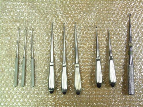 Lot of 9 Curettes: Jarit, Codman, V.Mueller, &amp; Depuy - Various Sizes