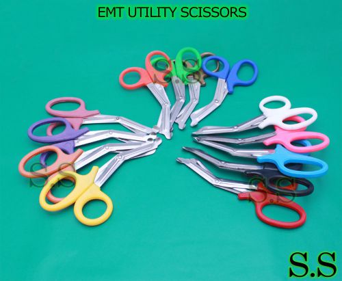 3 PCS ( BLACK &amp; RED &amp; BLUE ) UTILITY BANDAGE TRAUMA EMT SHEARS SCISSORS 7.25”