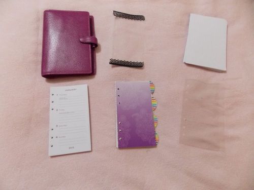 Filofax Personal Size Leather Raspberry Finsbury Organiser + Misc. Inserts