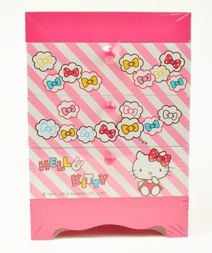 Sanrio hello kitty mini 3-drawer desk box chest organizer wood pink for sale