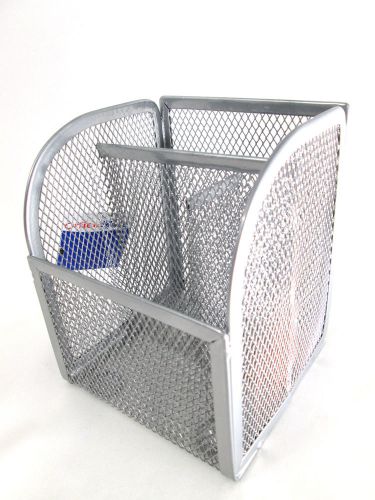 Office Mate Pen Box Mesh Metal Desktop Storage Box Desk Accessories Silver