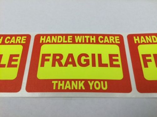 250 2x3 FRAGILE Stickers Handle with Care Stickers YELLOW Neon Fluorescent 2x3