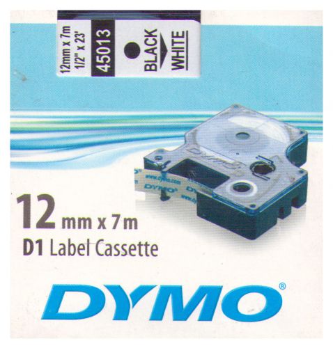 Dymo d1 label cassette - 12mm x 7m - 45013 black on white for sale