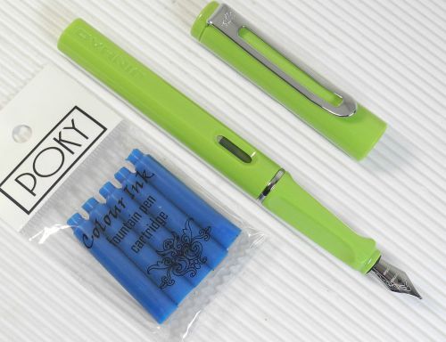 Jinhao 599b fountain pen apple green plastic barrel + 5 poky cartridges blue ink for sale